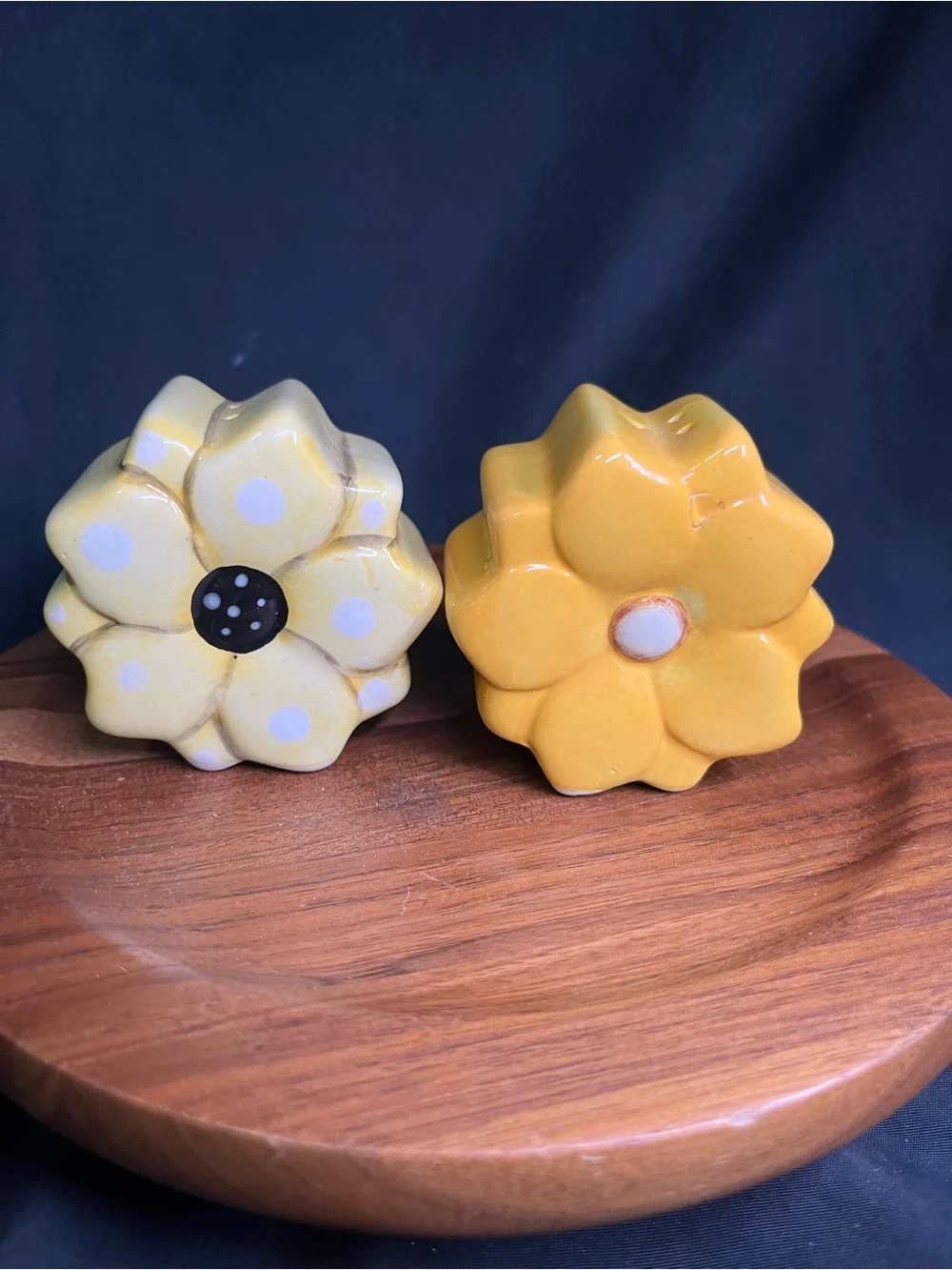 Y2K 2000s Yellow Sun Flowers Salt & Pepper Shakers Retro Polka Dot Daisy Set